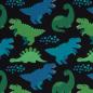 Preview: Baumwolldruck Dinos Blau/Grün auf Schwarz von Swafing